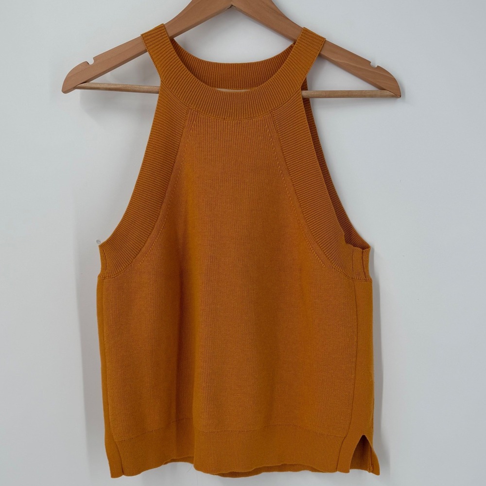 Mango MNG Basics Mustard Yellow Knit High Neck Halter Tank Top Small 43057721